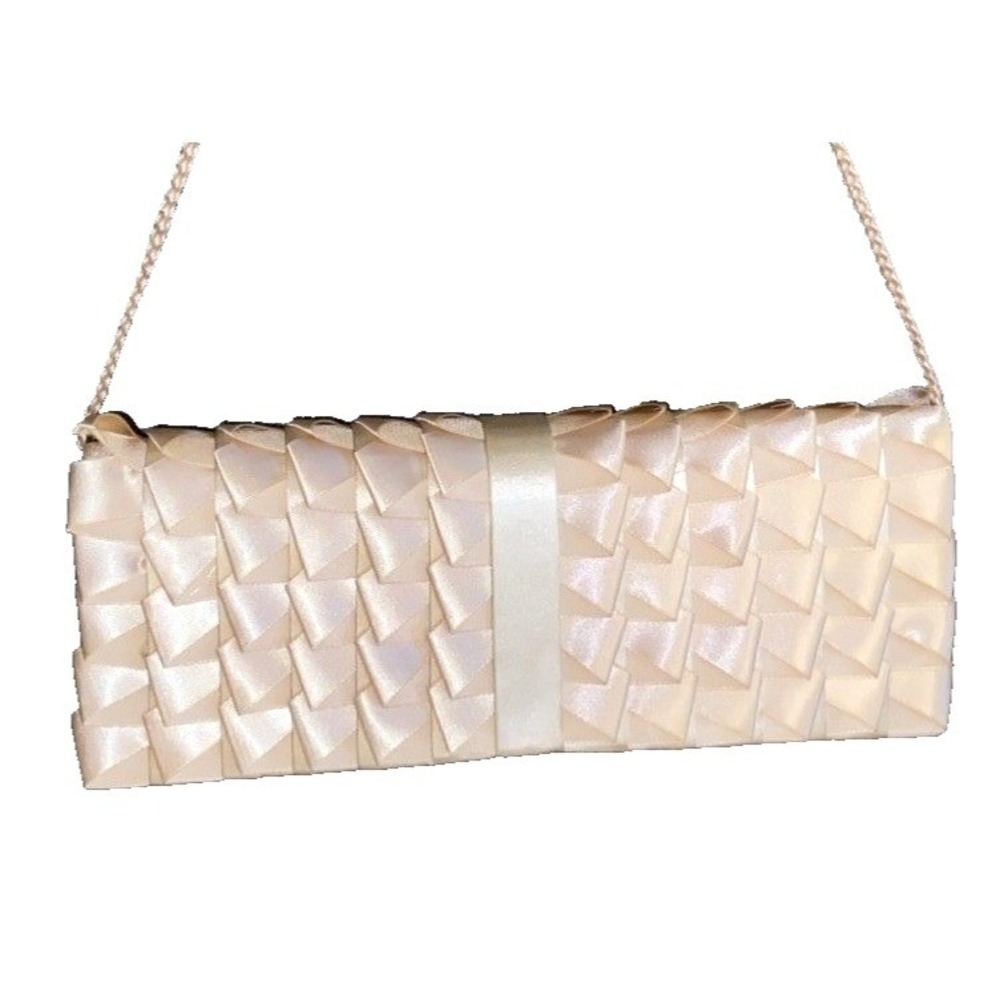 Jessica McClintock Evening Clutch Bag Womens Champagne Satin Woven Strap